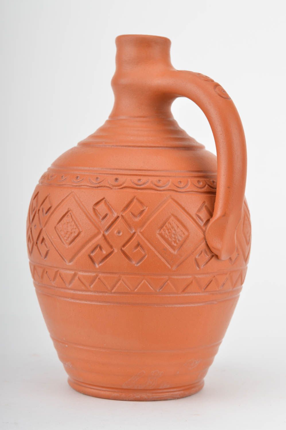 12 oz ceramic terracotta color wine bottle shape carafe with handle 2 lb photo 2