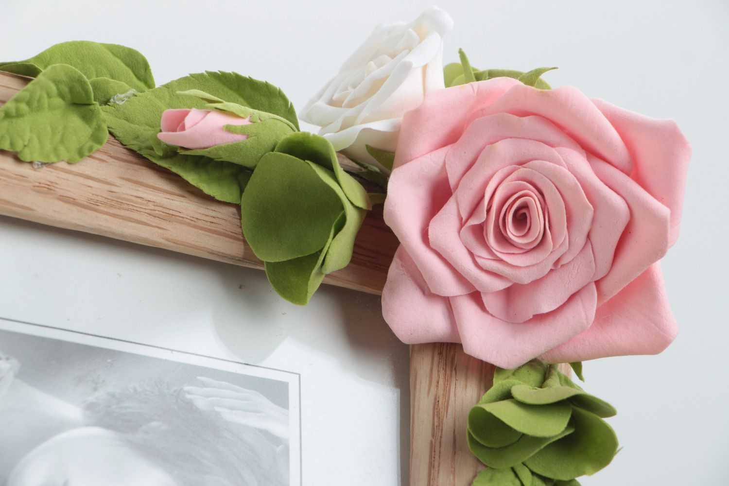 Cadre photo en bois avec fleurs en pâte polymère rectangulaire fait main photo 3