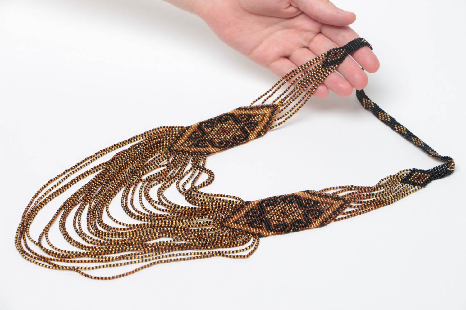 Collar de abalorios checos guerdán artesanal con ornamento adorno hecho a mano foto 5