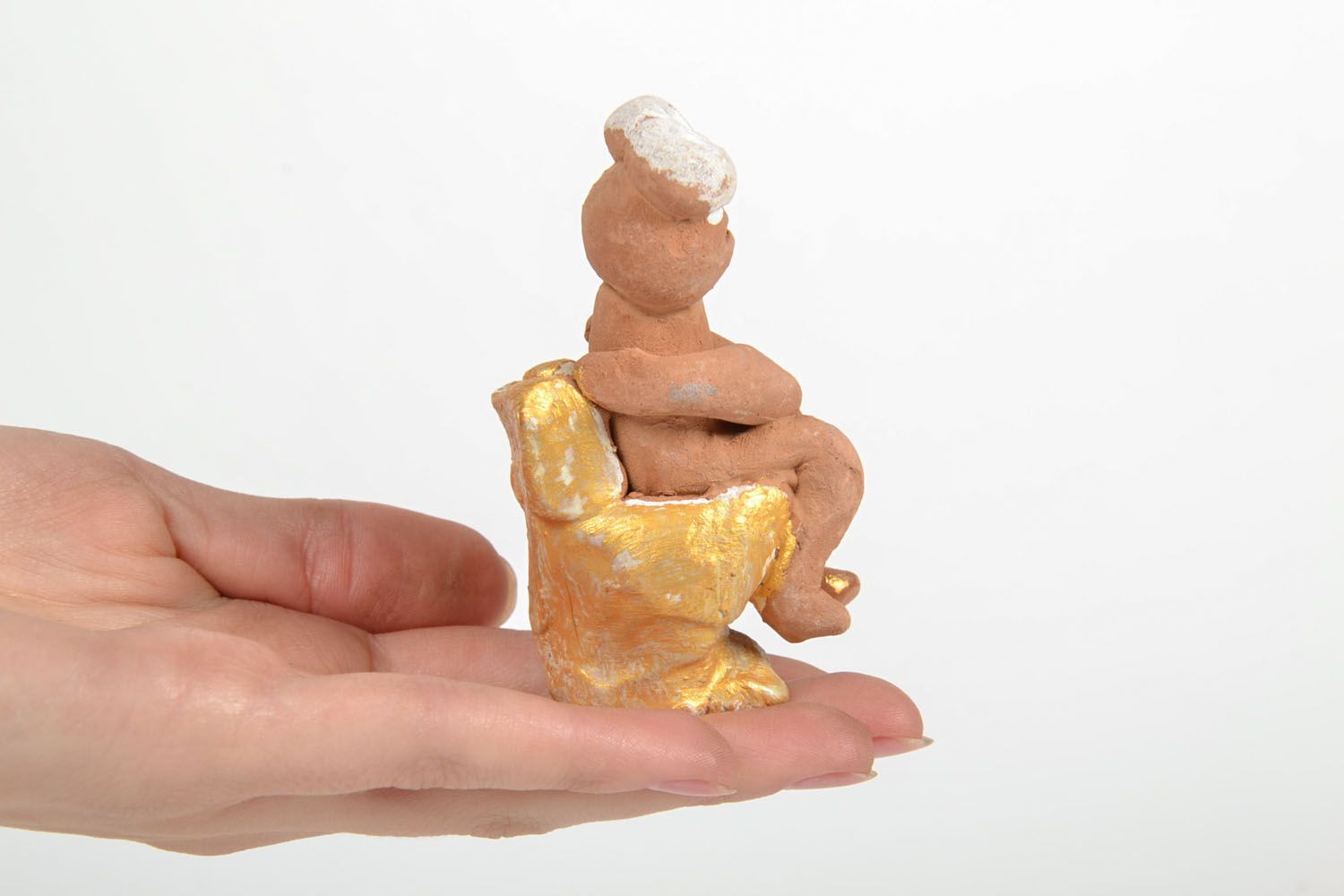 Statuetta divertente in argilla fatta a mano figurina decorativa in ceramica 
 foto 5