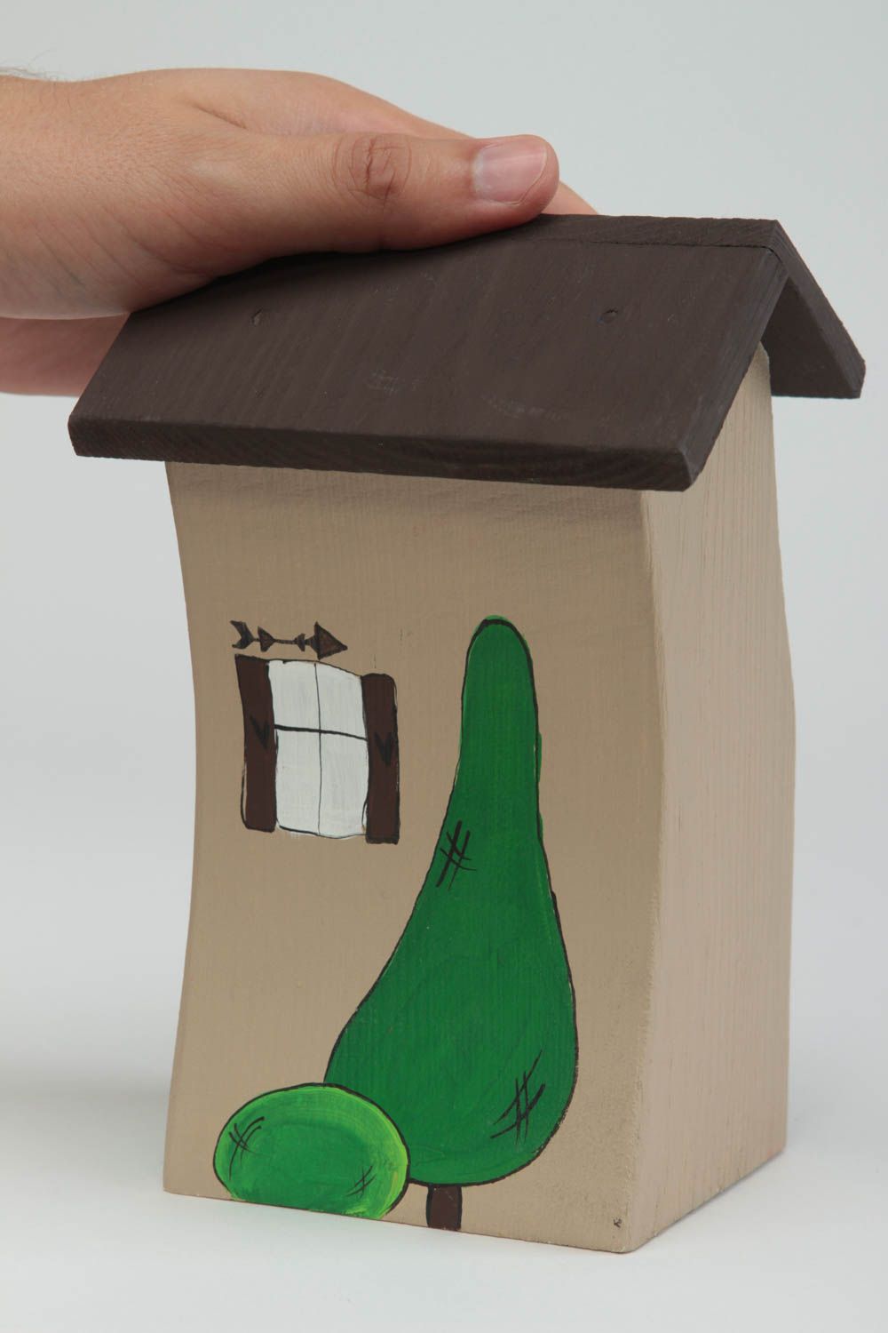 Figura artesanal con forma de casa marrón regalo original decoración de hogar foto 5