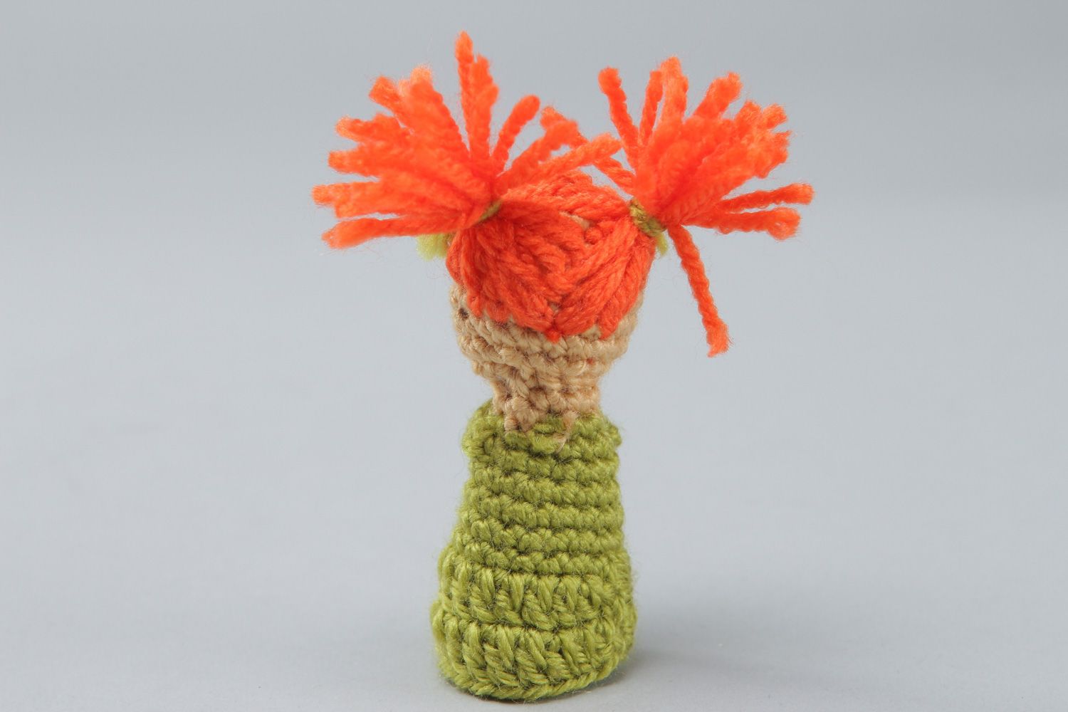 Handmade finger puppet crocheted of acrylic threads little girl for home theater photo 2