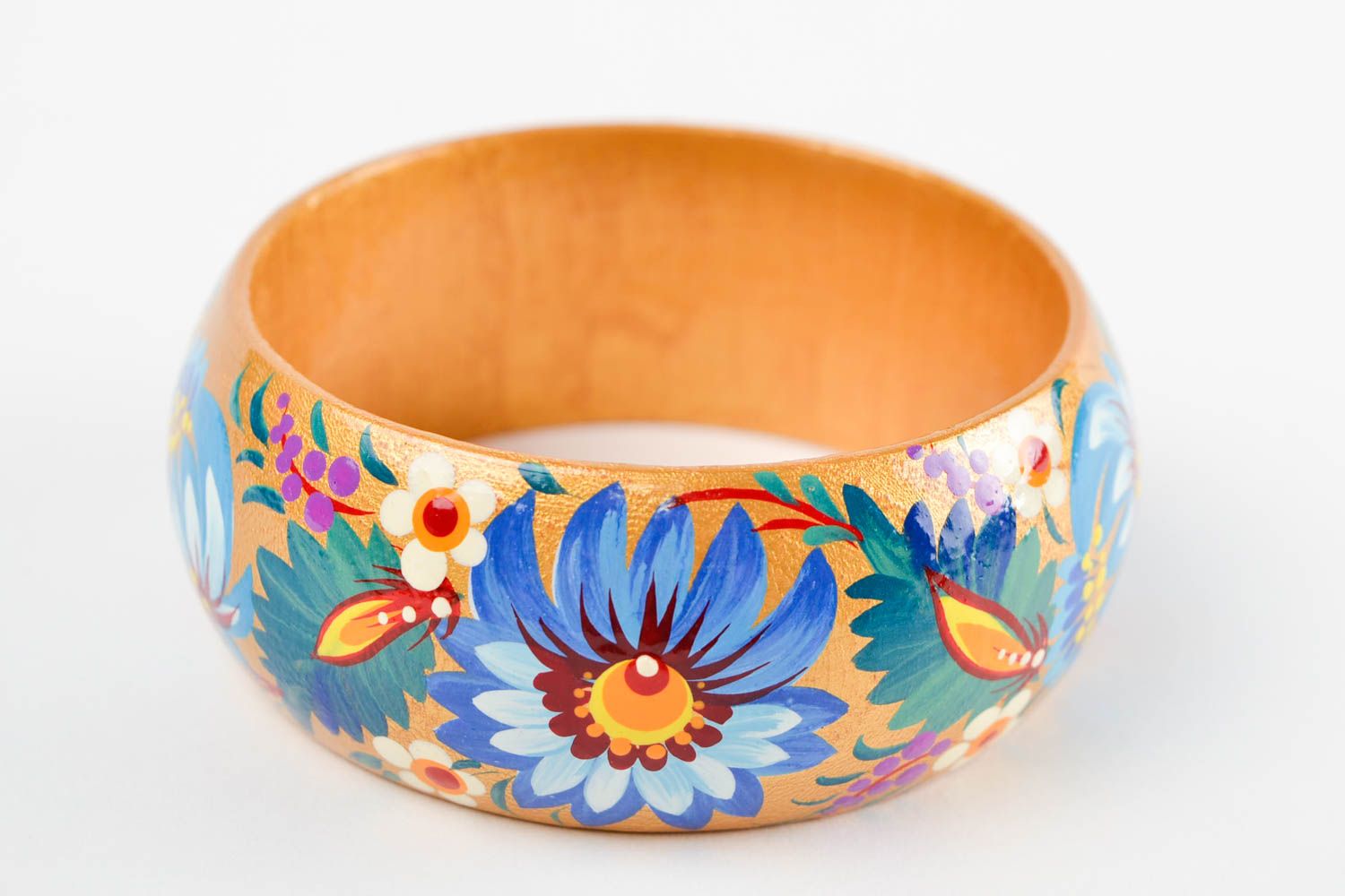 Handmade wide wooden bracelet stylish ethnic accessory painted bracelet photo 1