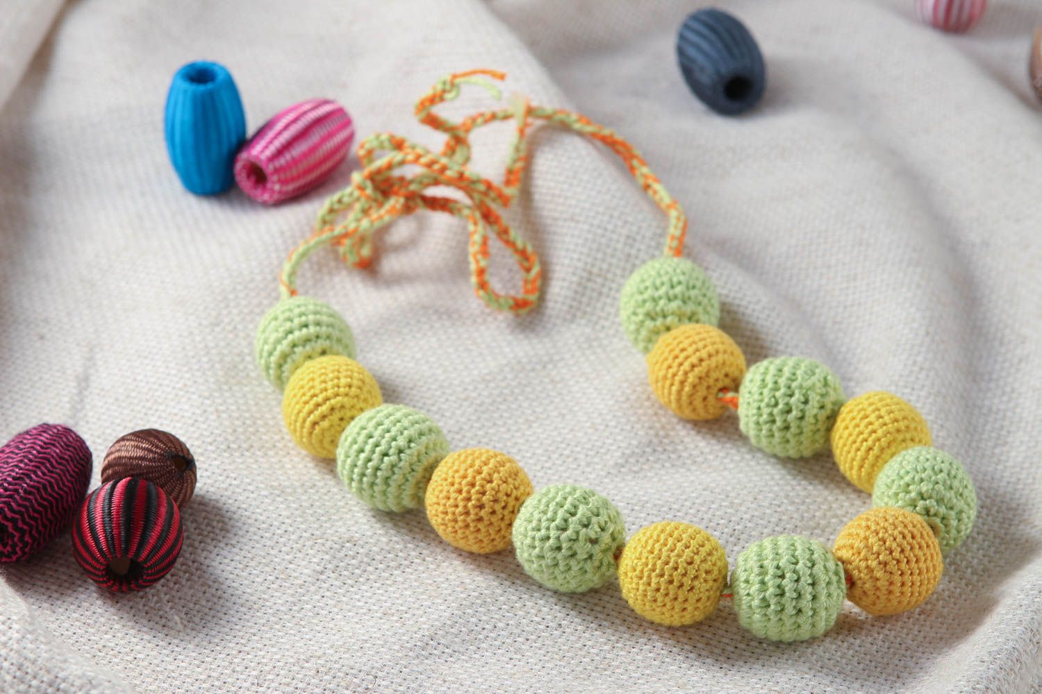 Handmade natural necklace crocheted nursing necklace designer accessory photo 1