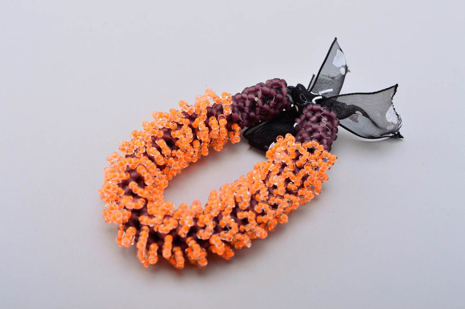 Bracelet en perles de rocaille Bijou fait main orange sur rubans Cadeau femme photo 3