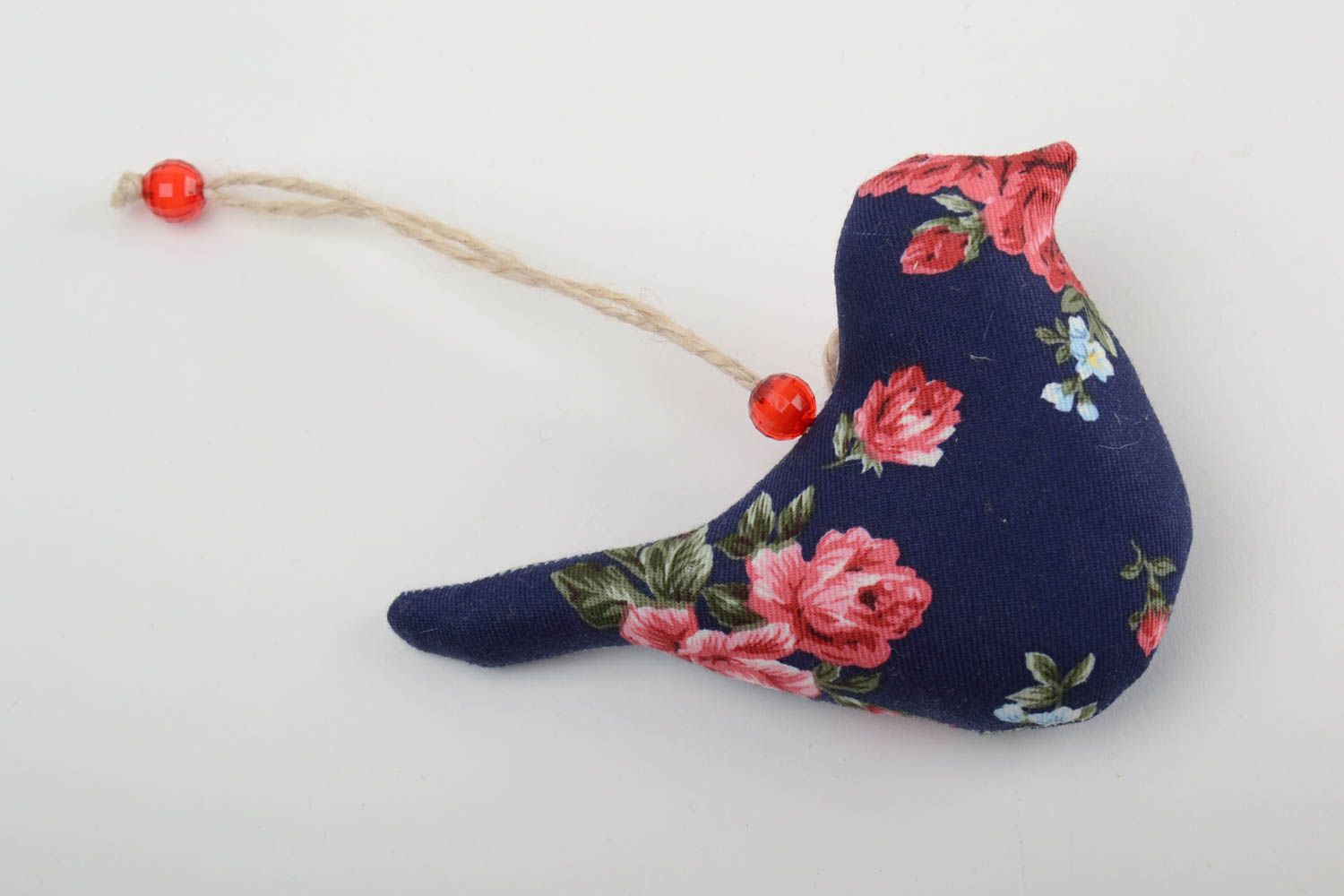 Dark handmade designer cotton dabric soft interior pendant toy bird with bead photo 3