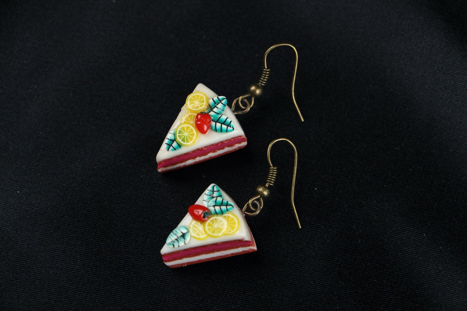 Earrings made of polymer clay Fruit cake photo 1