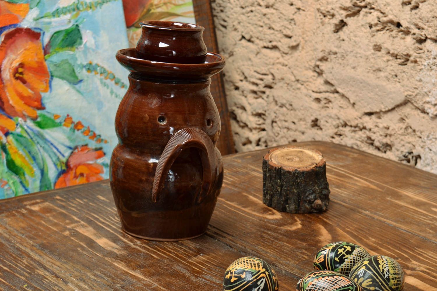 Schöner handmade Kerzenhalter aus Keramik mit Glasur bedeckt für eine Kerze foto 1