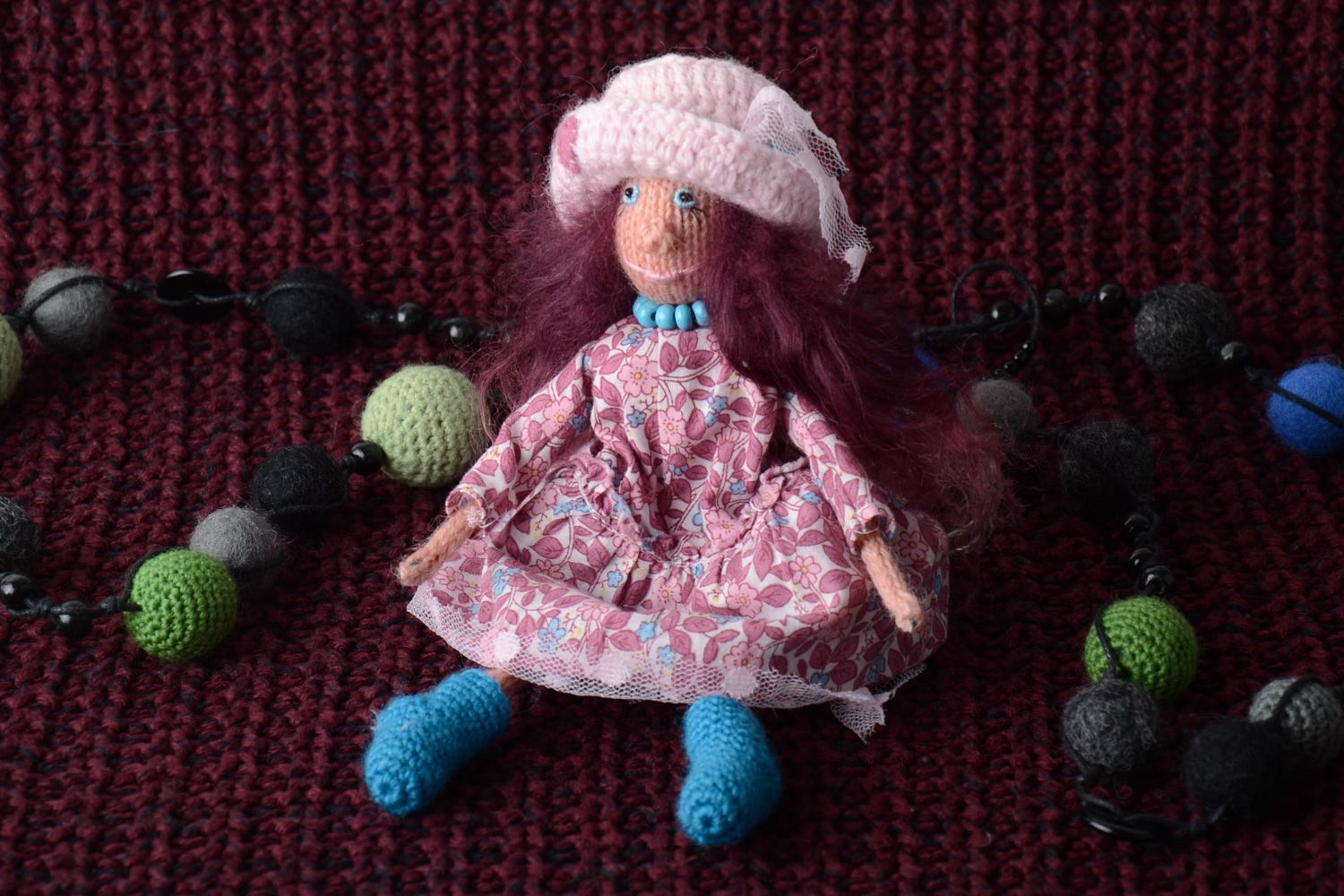 Cute handmade soft doll sewn of knit fabric on metal frame Zosya for little girls photo 1