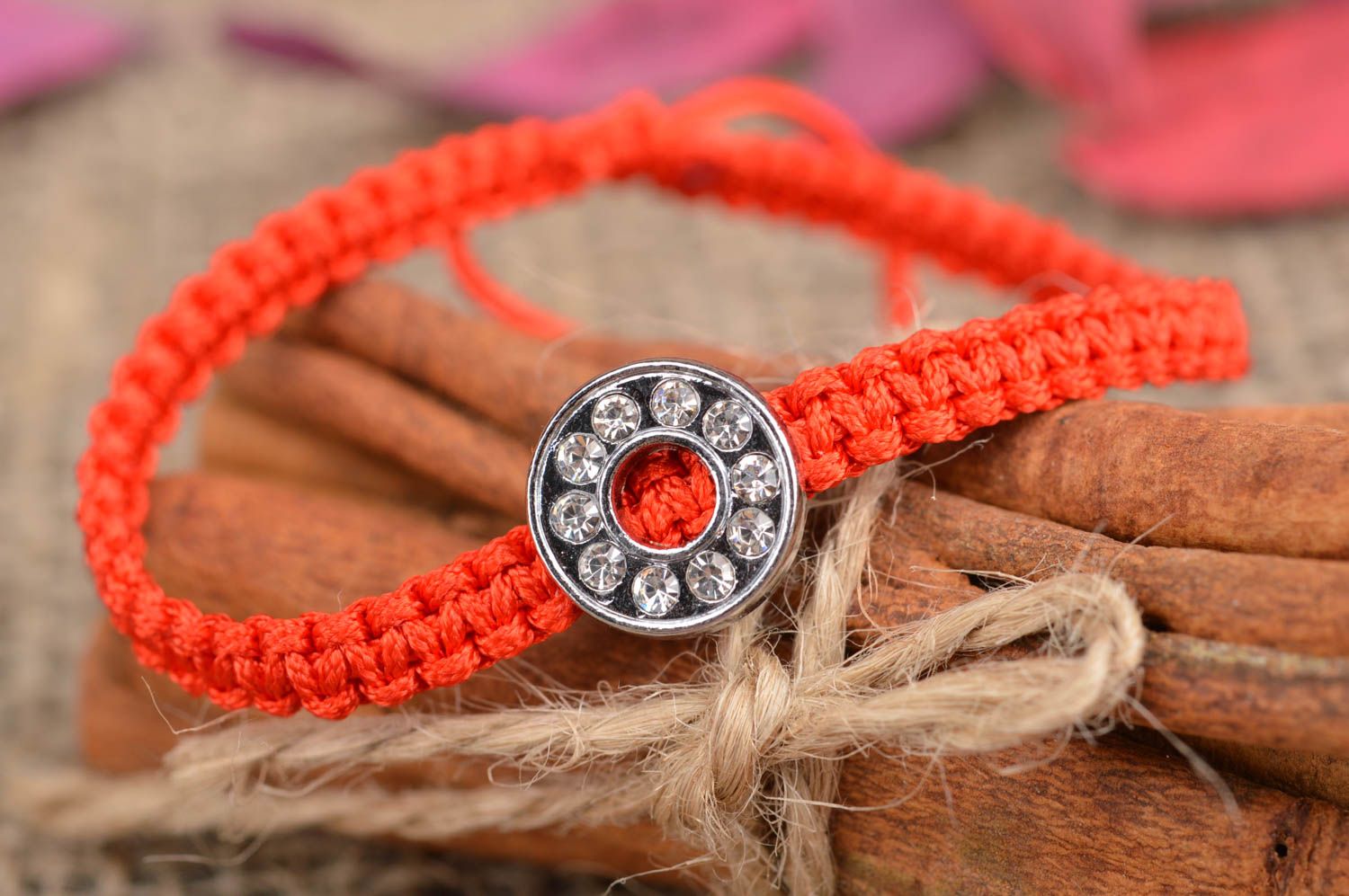 Beautiful handmade designer friendship bracelet woven of red threads for girl photo 1