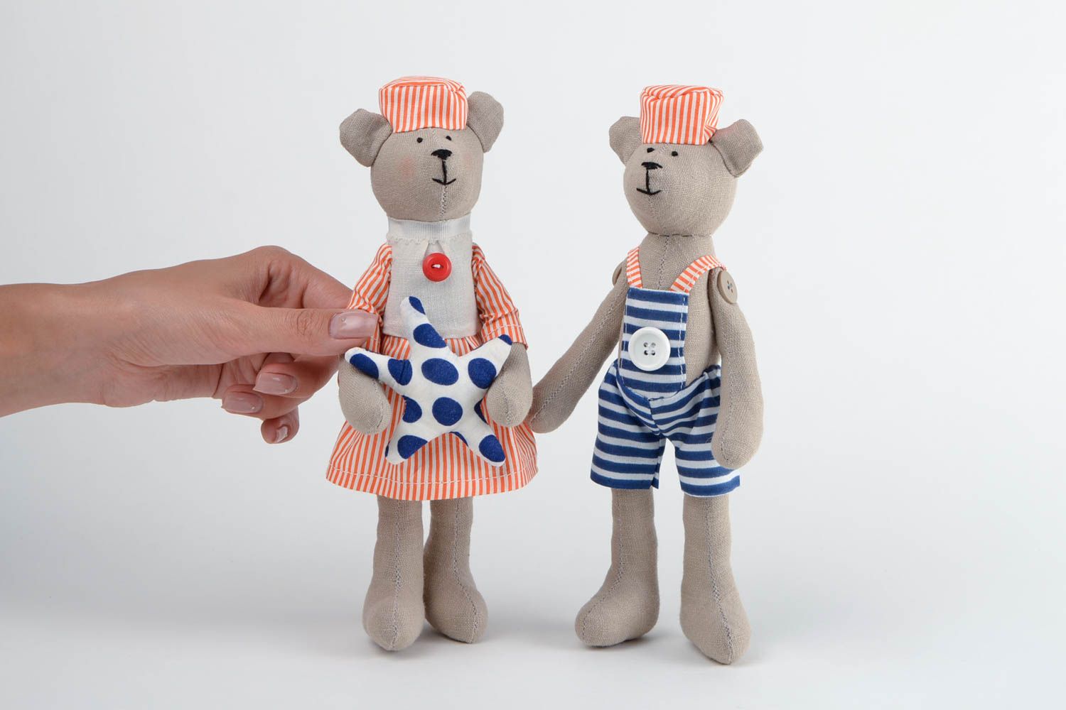Peluches ours 2 Jouets enfant fait main lin et coton en vêtement Cadeau original photo 2