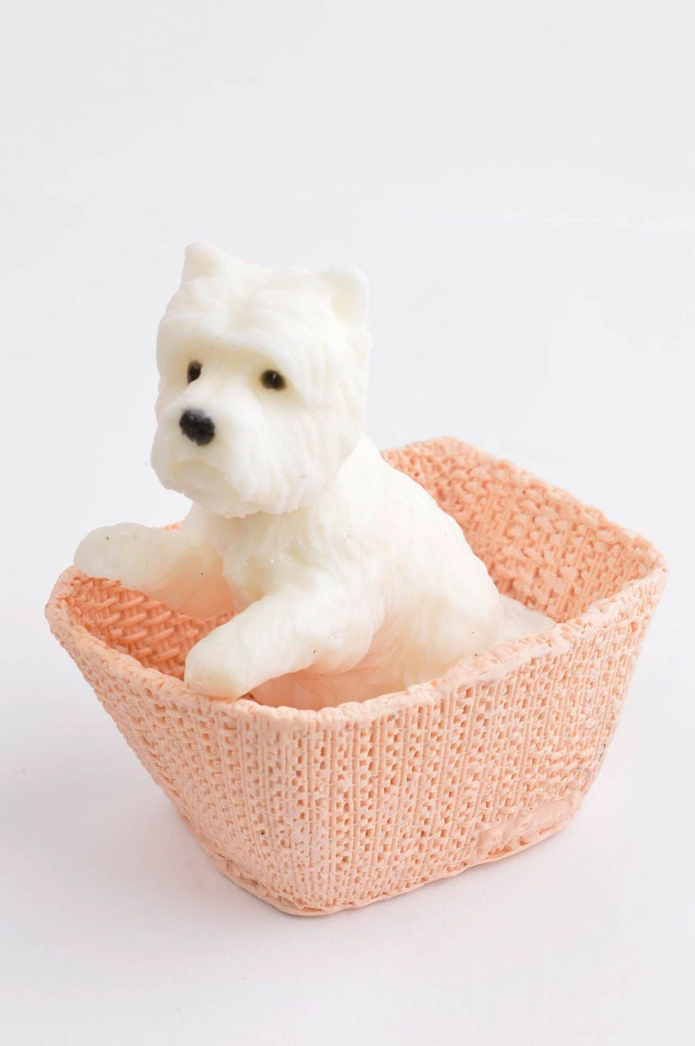 Jabón decorativo artesanal perrito en cesta artículo para baño regalo original foto 2