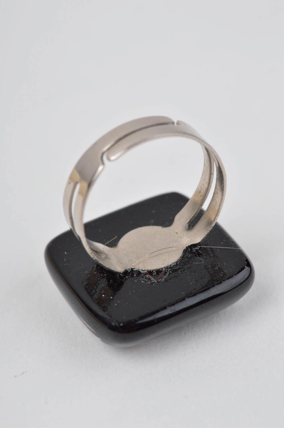 Handmade schwarzer Glas Ring Damen Modeschmuck Accessoire für Frauen Lampwork foto 3