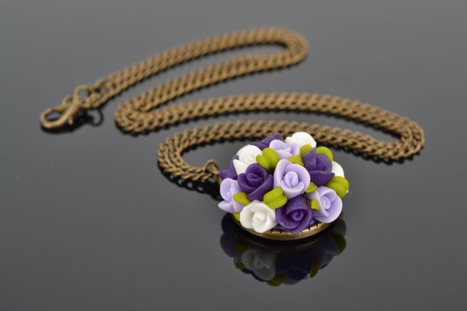 Polymer clay flower pendant with chain photo 1
