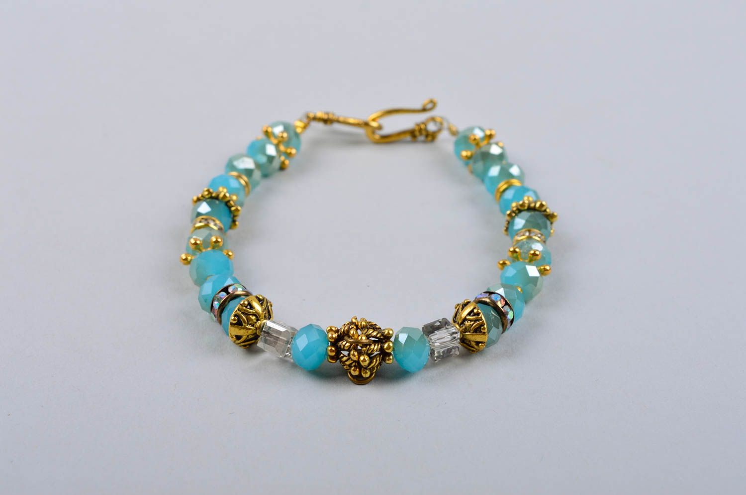 Crystal beads charm bracelet in light blue color for teen girls photo 3