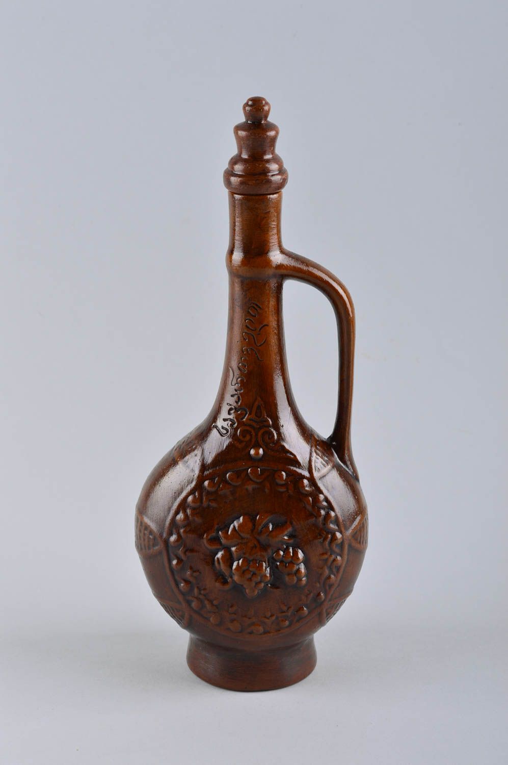 20 oz ceramic wine decanter with handle and lid in dark brown color and long neck 1 lb photo 2