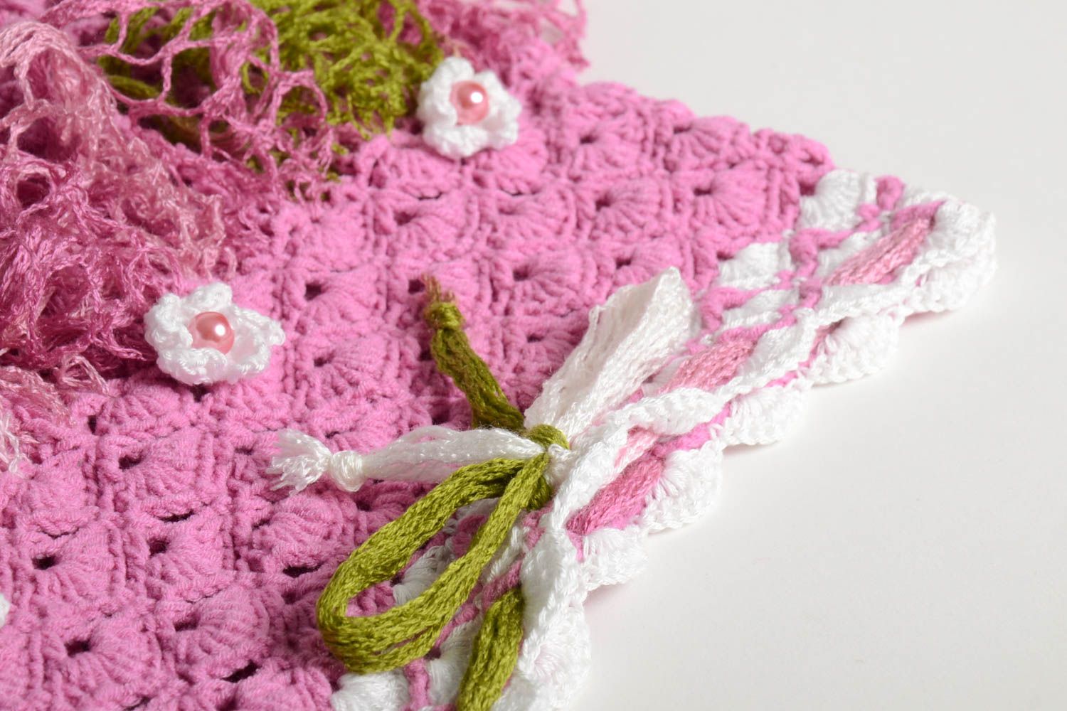 Jupe fille fait main Jupe tricot au crochet design rose blanc Vêtement fille photo 4