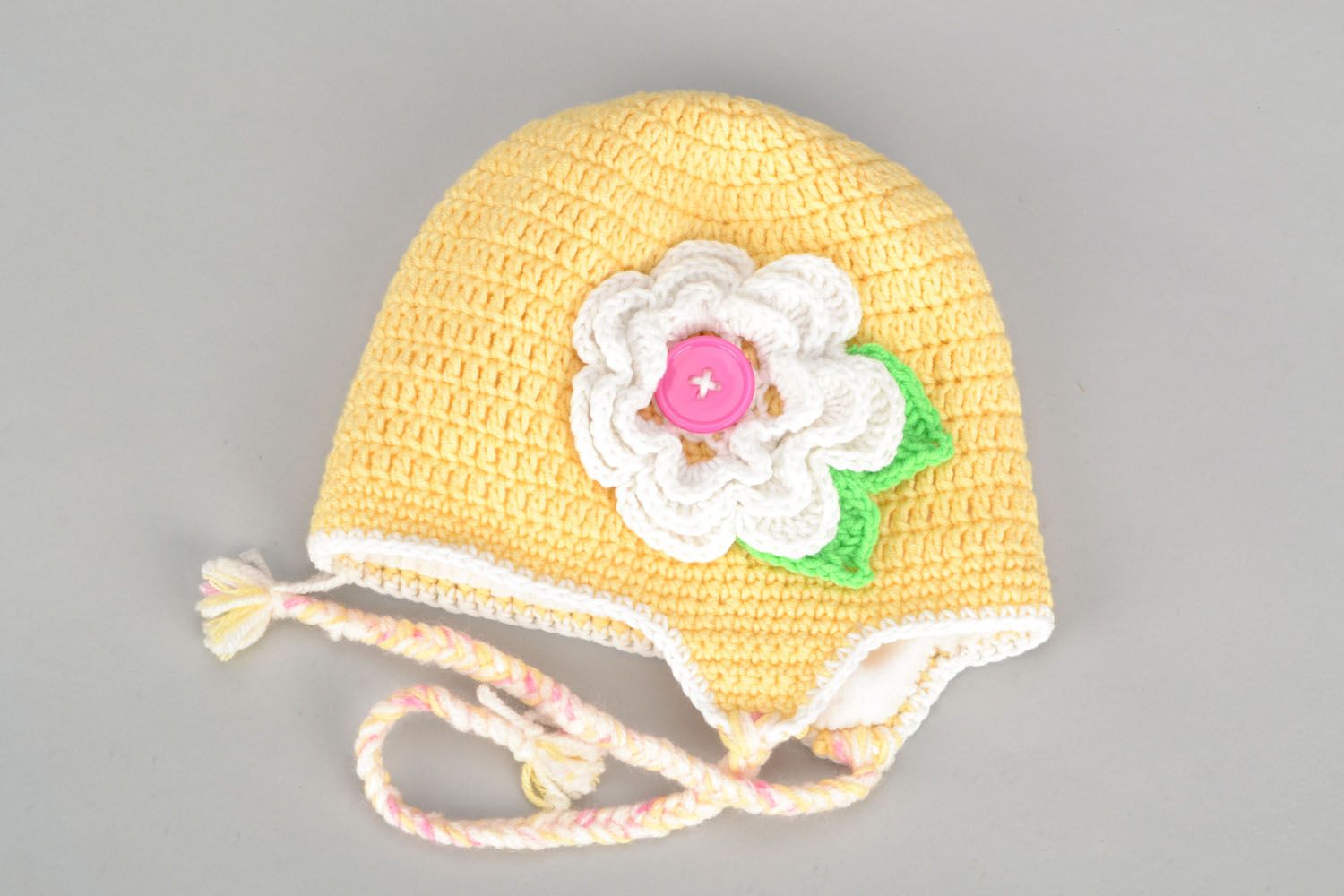 Bonnet tricoté à la main pour enfant avec fleur en laine chaud original photo 2