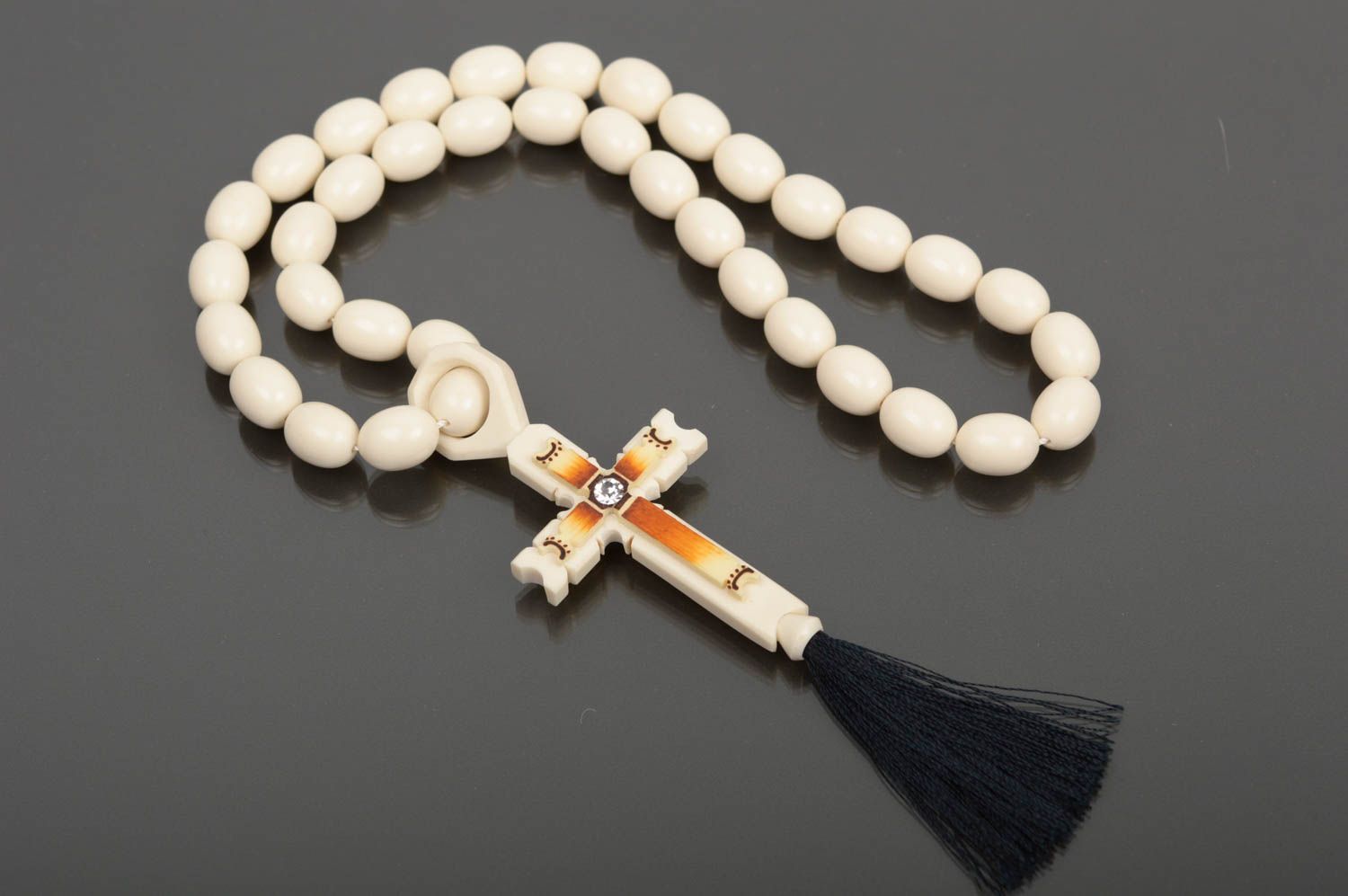 Handmade Perlenkette Christ Rosenkranz Gebetskette Christen mit Kreuz und Quaste foto 1