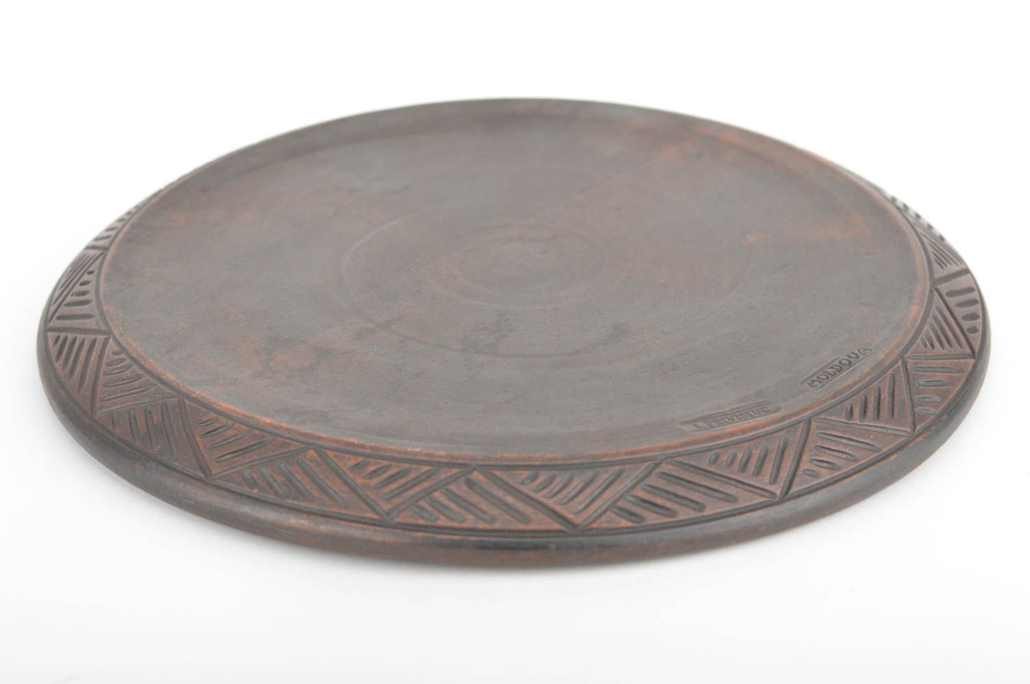 Handmade Keramik Tablett für Tassen und Krug braun rund schön ethnisch foto 5