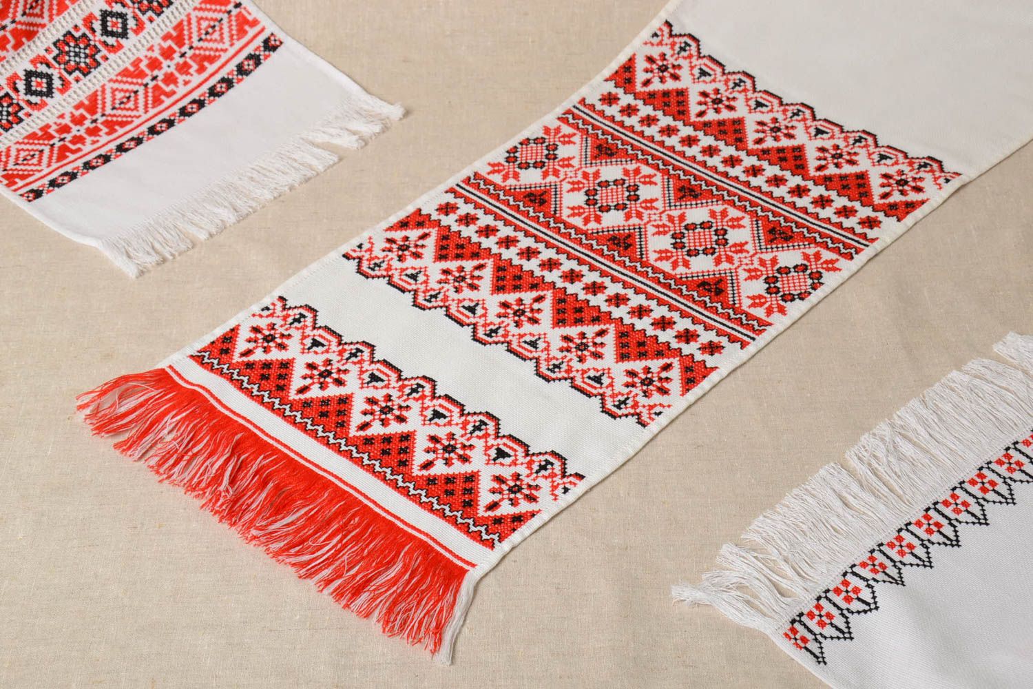 Handmade decorative cotton towel unique cross-stitch embroidered textile decor photo 1