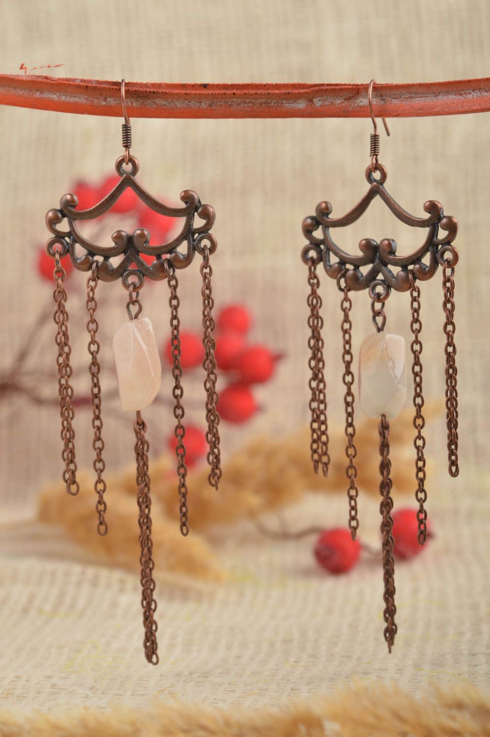 Long dangling earrings handmade designer earrings unusual beautiful present photo 1