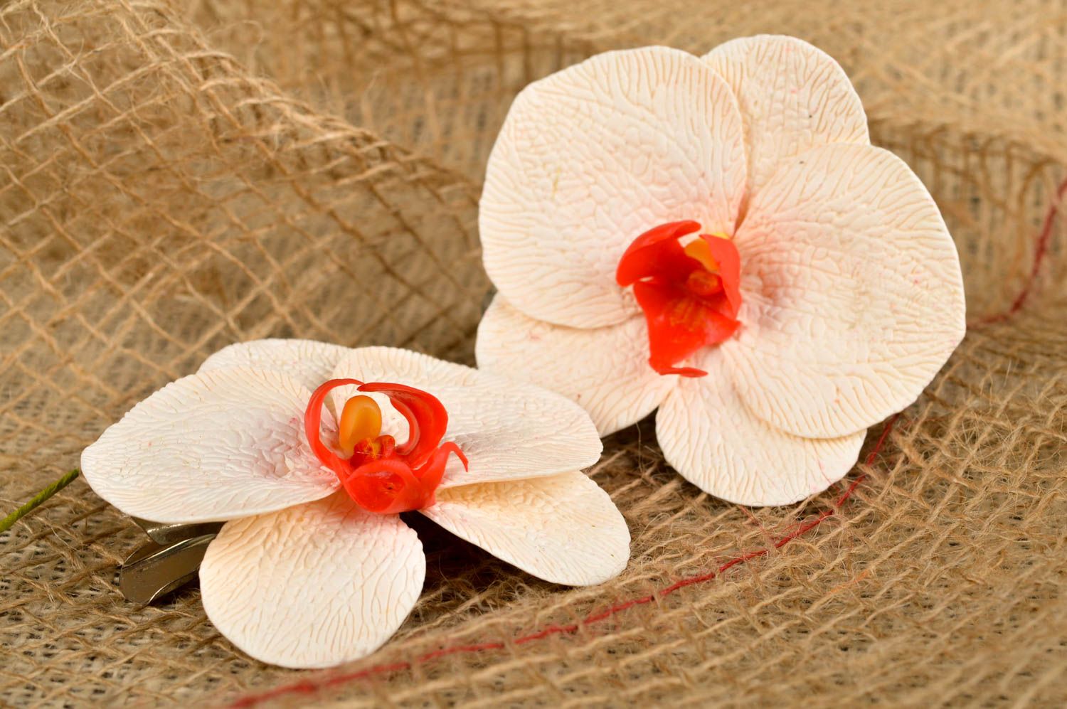 Pinces à cheveux fait main Barrettes fleurs orchidées Accessoires femme photo 1