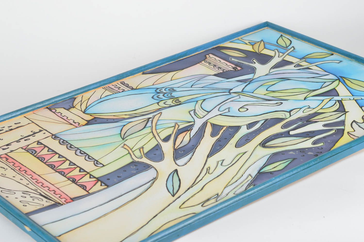 Картина в технике холодный батик тканевая ручной работы авторская В саду фото 2