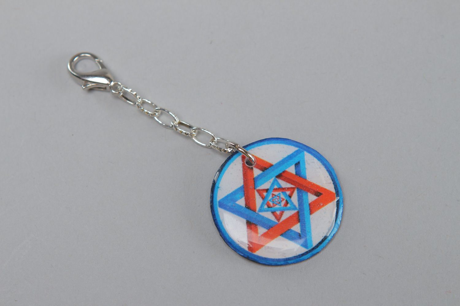 Handmade polymer clay keychain with print coated with epoxy resin Star of Judah photo 1