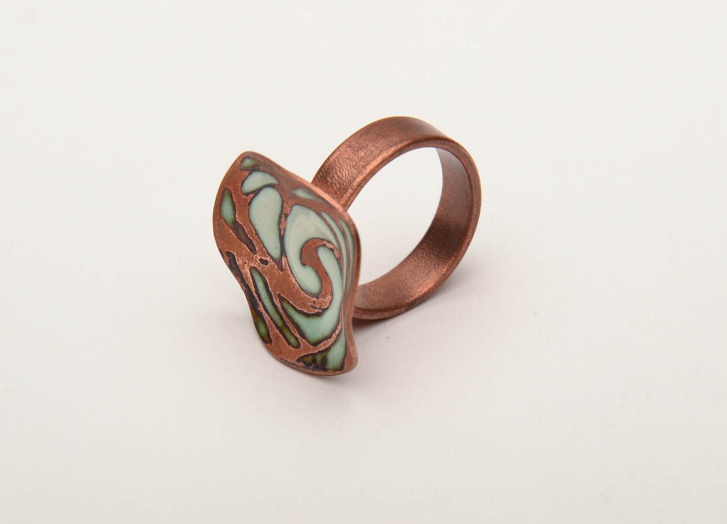 Copper ring with colorful enamel painting photo 3