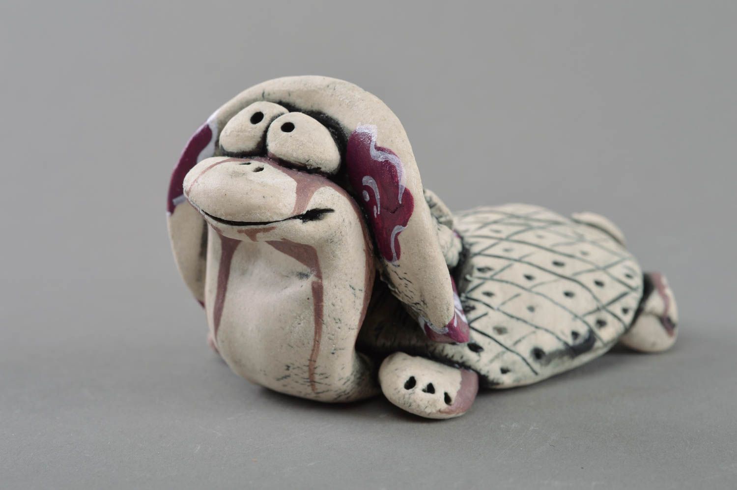 Eye-catching handmade porcelain figurine with glaze and acrylic painting Turtle photo 1