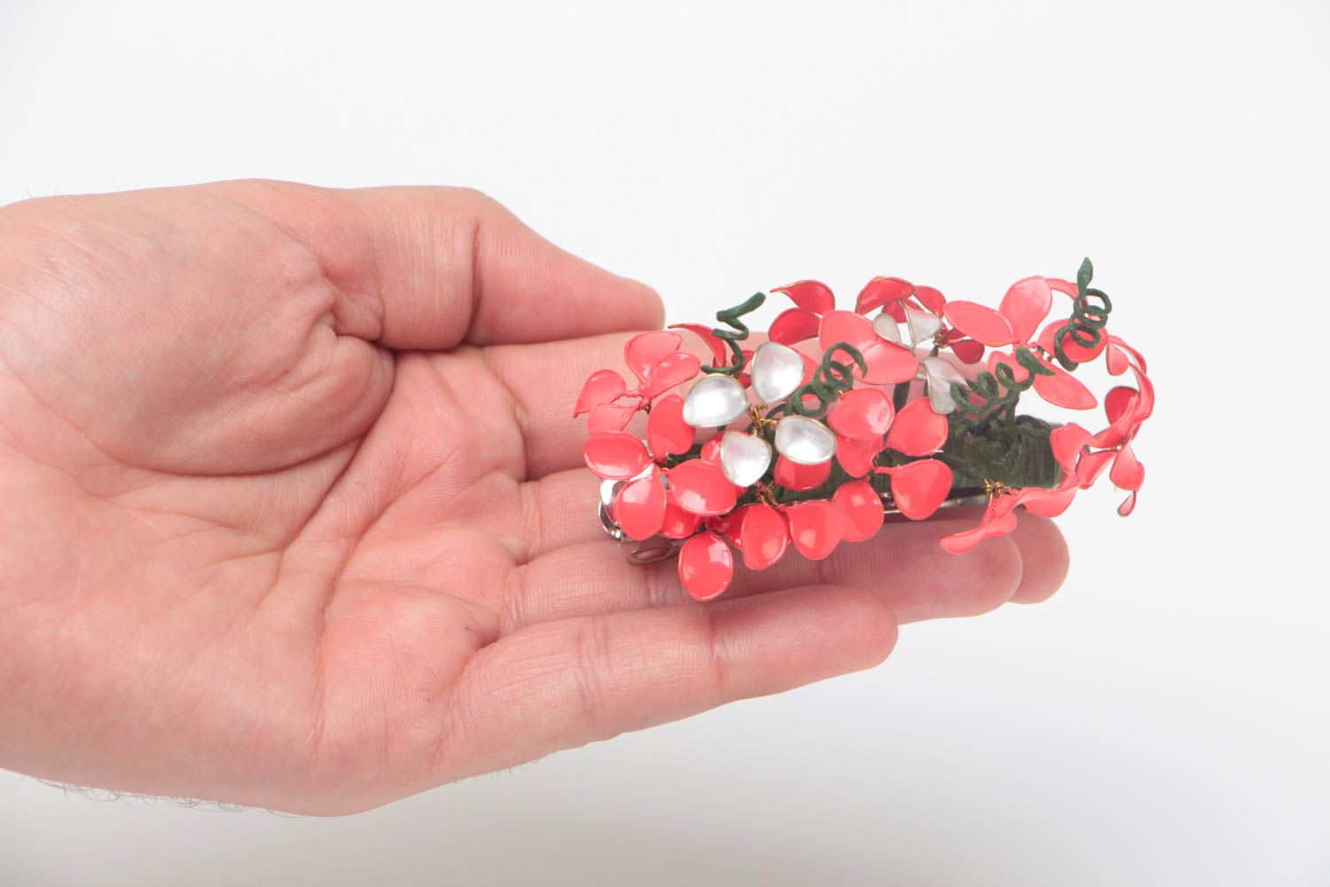 Barrette à cheveux en métal et rubans avec fleurs faite main automatique photo 5