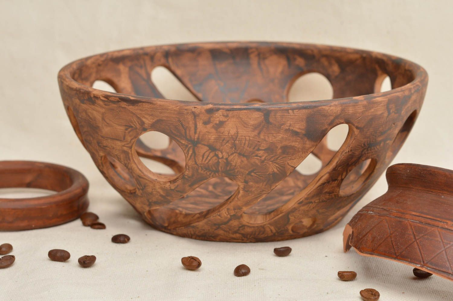 Frutero de cerámica hecho a mano vajilla de barro étnica utensilio de cocina foto 1