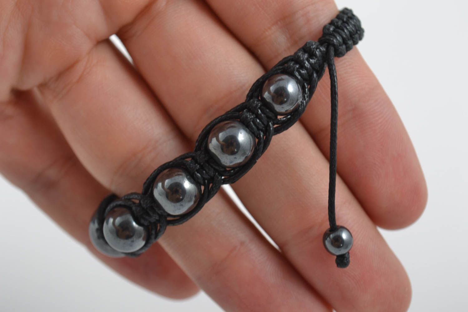 Bracelet en pierres Bijou fait main Accessoire femme hématite noir original photo 5