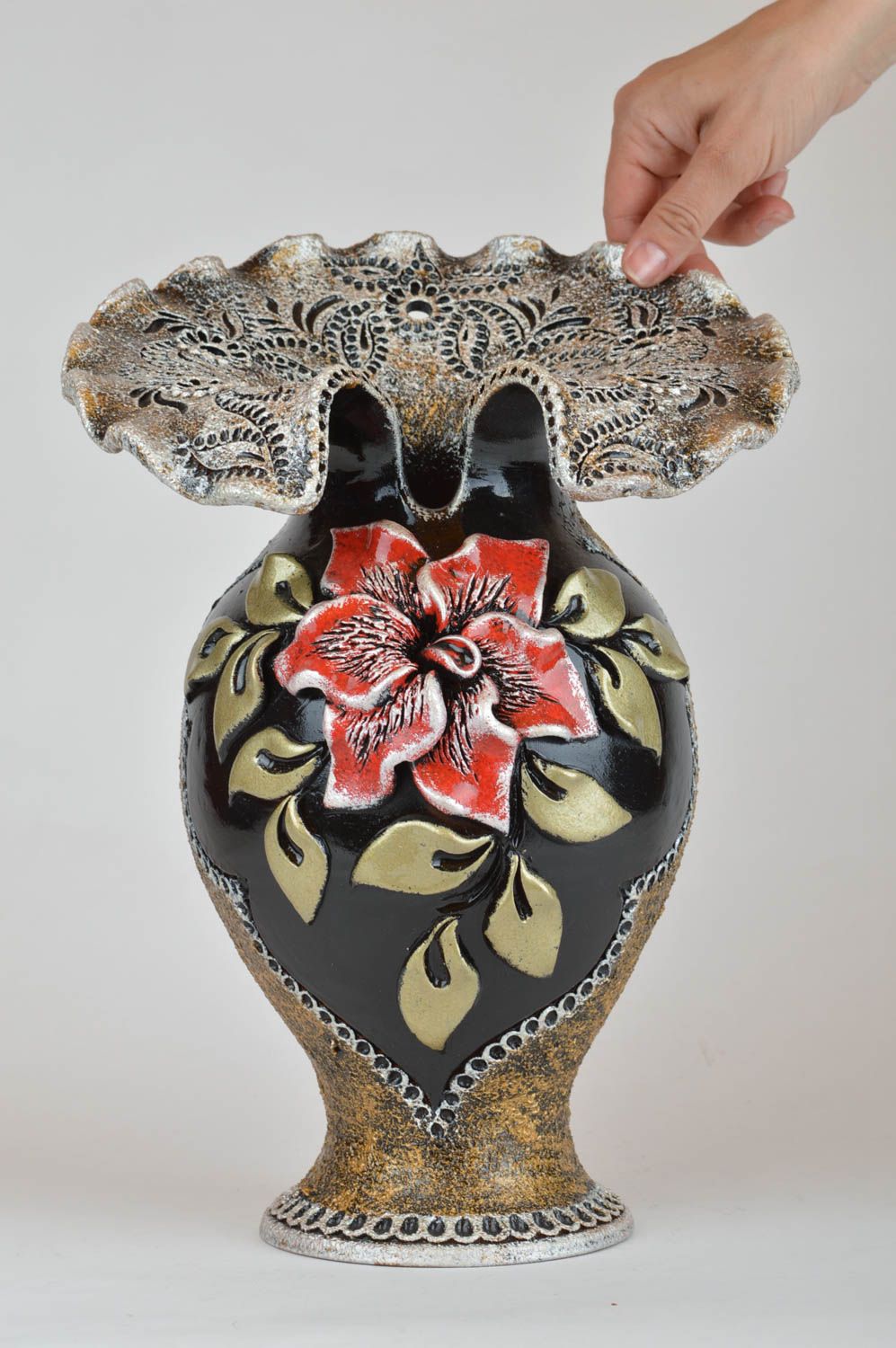 Florero de cerámica grande hecho a mano con flores estiloso 3.5 litros foto 3