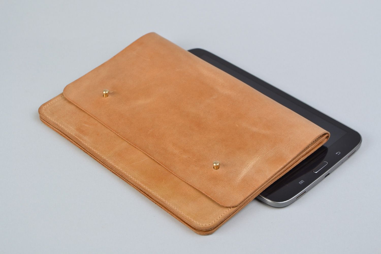 Handmade beige leather clutch wallet for documents photo 1