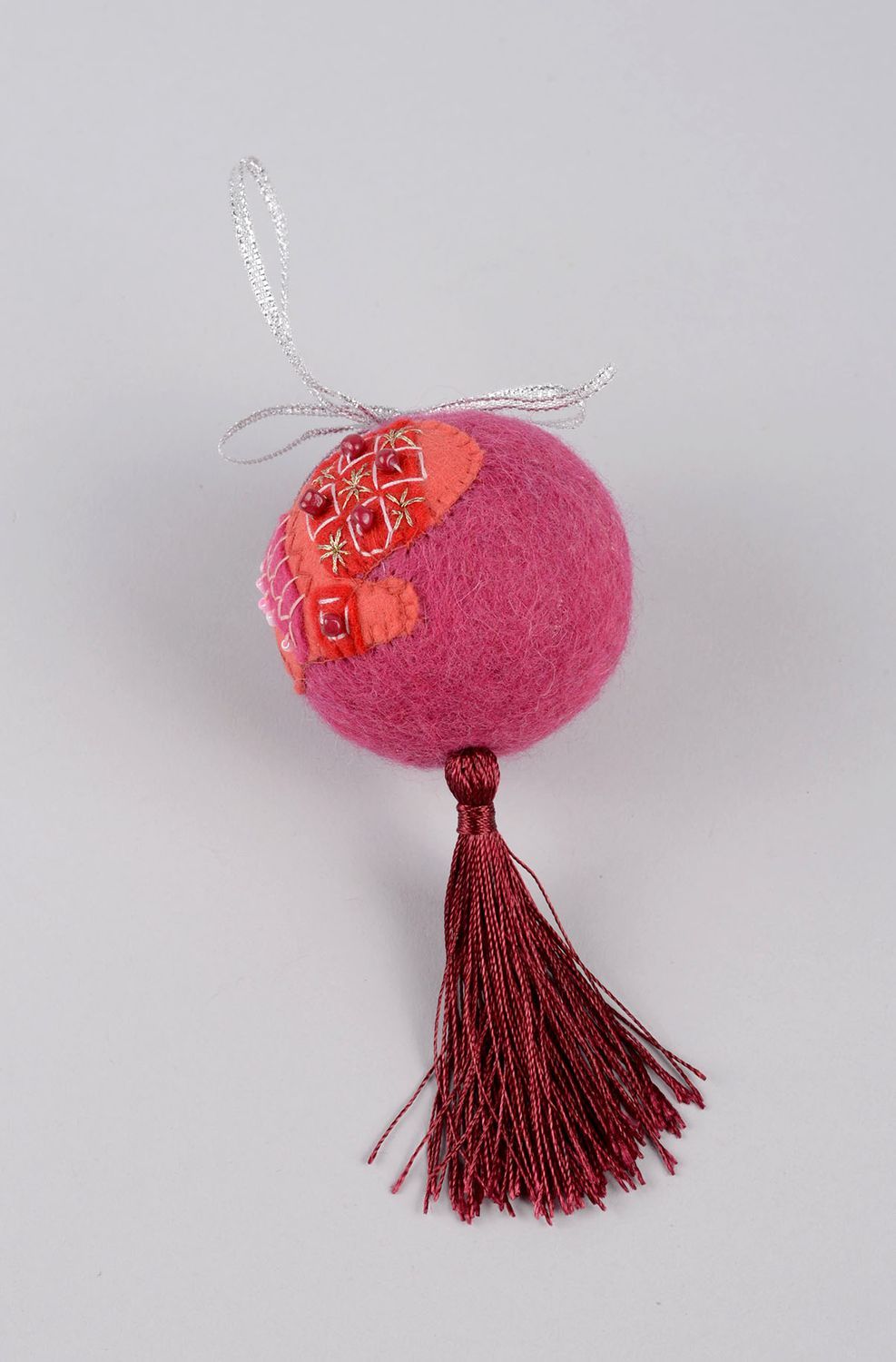 Décoration sapin Boule à suspendre fait main rose foncé laine Accessoire Noël photo 1