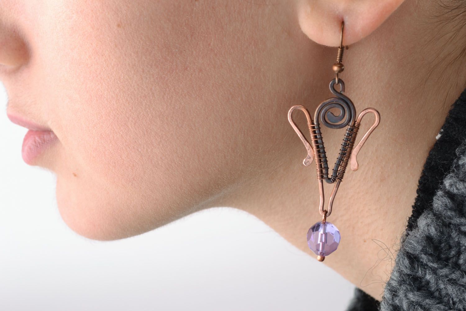 Wire wrap copper earrings photo 5