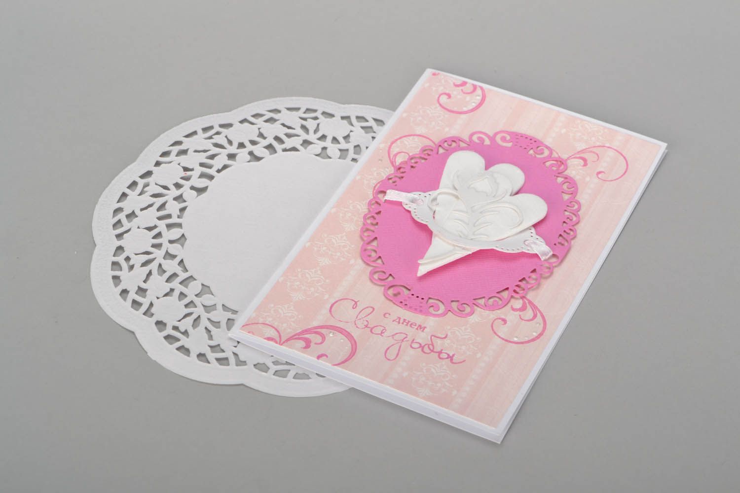 Carte de vœux mariage rose faite main photo 5