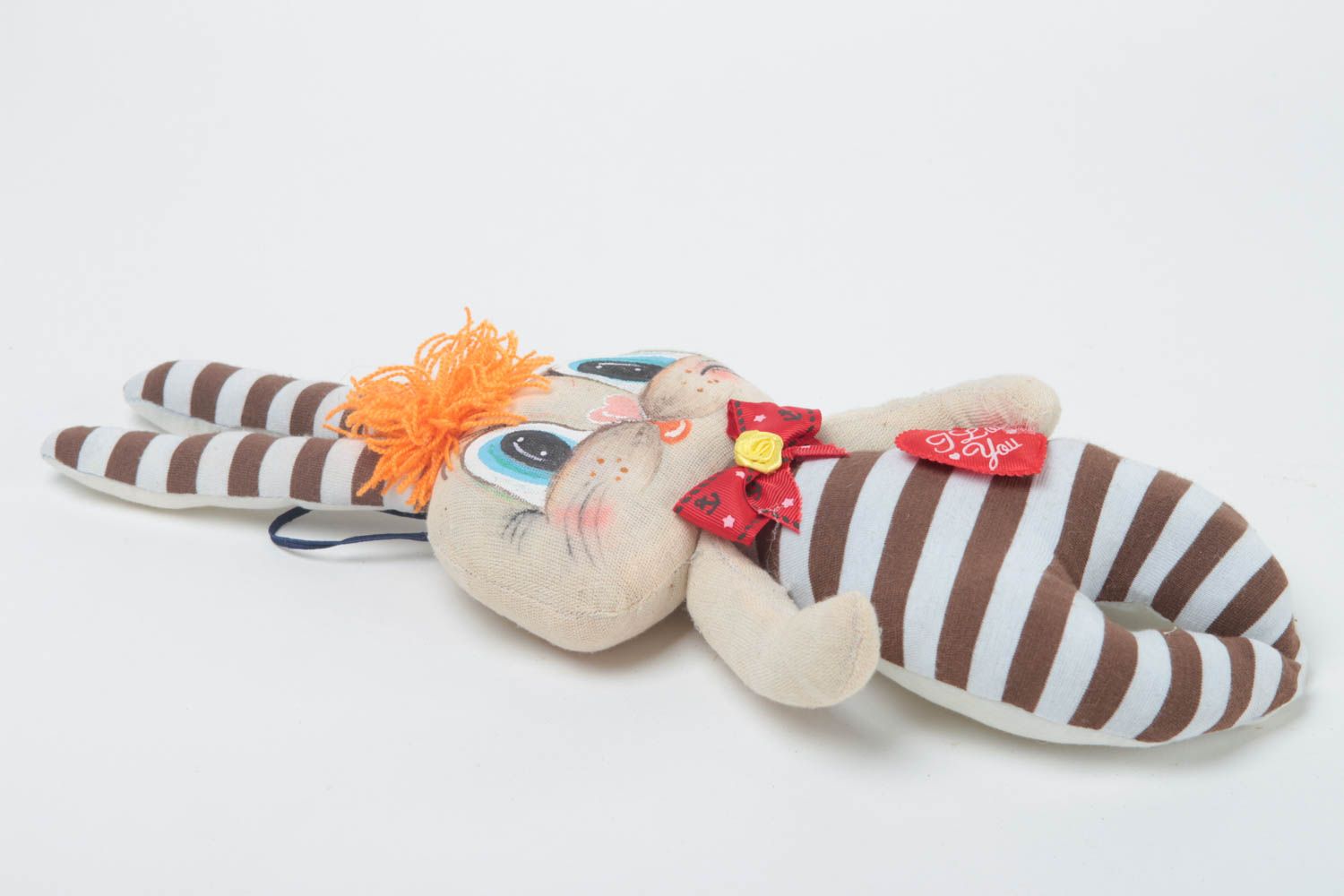 Мягкая игрушка заяц с нарисованной мордочкой для детей и дома ручной работы фото 2