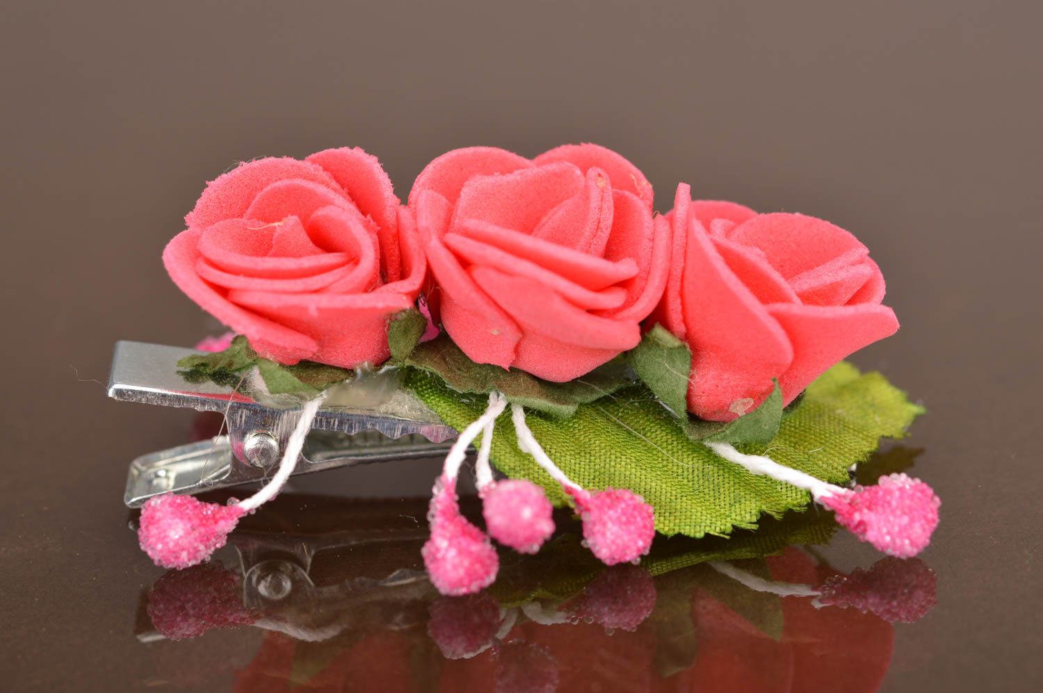 Pince à cheveux fleurs roses artificielles faite main jolie pour fillette photo 2
