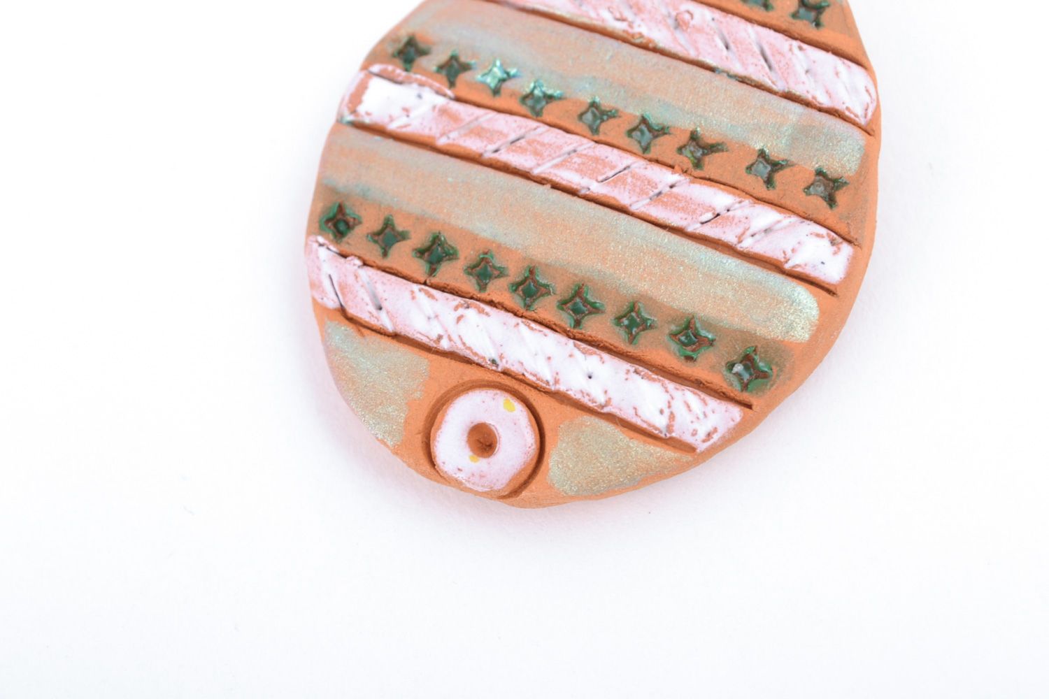 Handmade ceramic painted wall hanging in the shape of egg for interior decoration photo 4