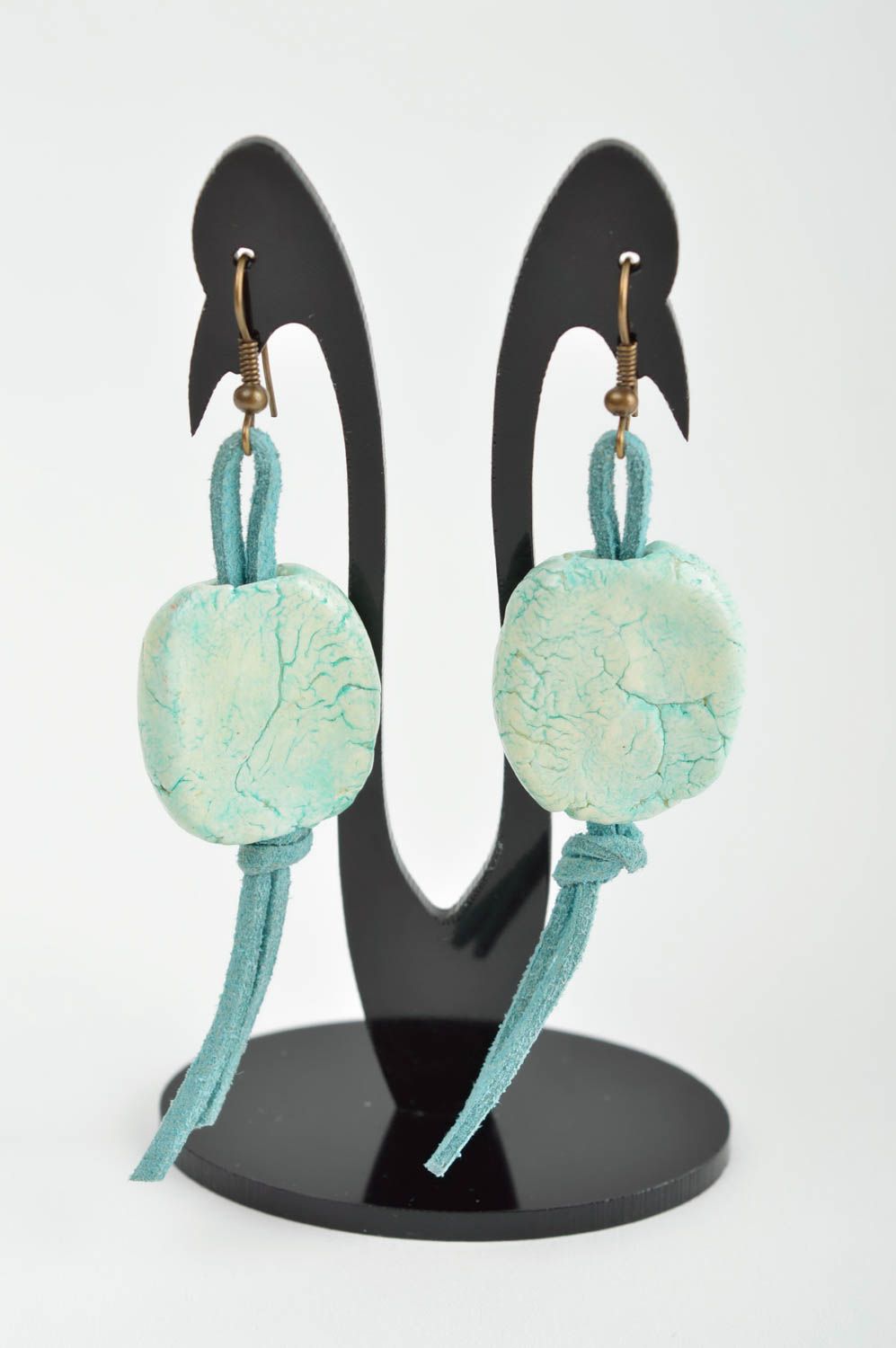 Beautiful handmade leather earrings long plastic earrings artisan jewelry photo 1