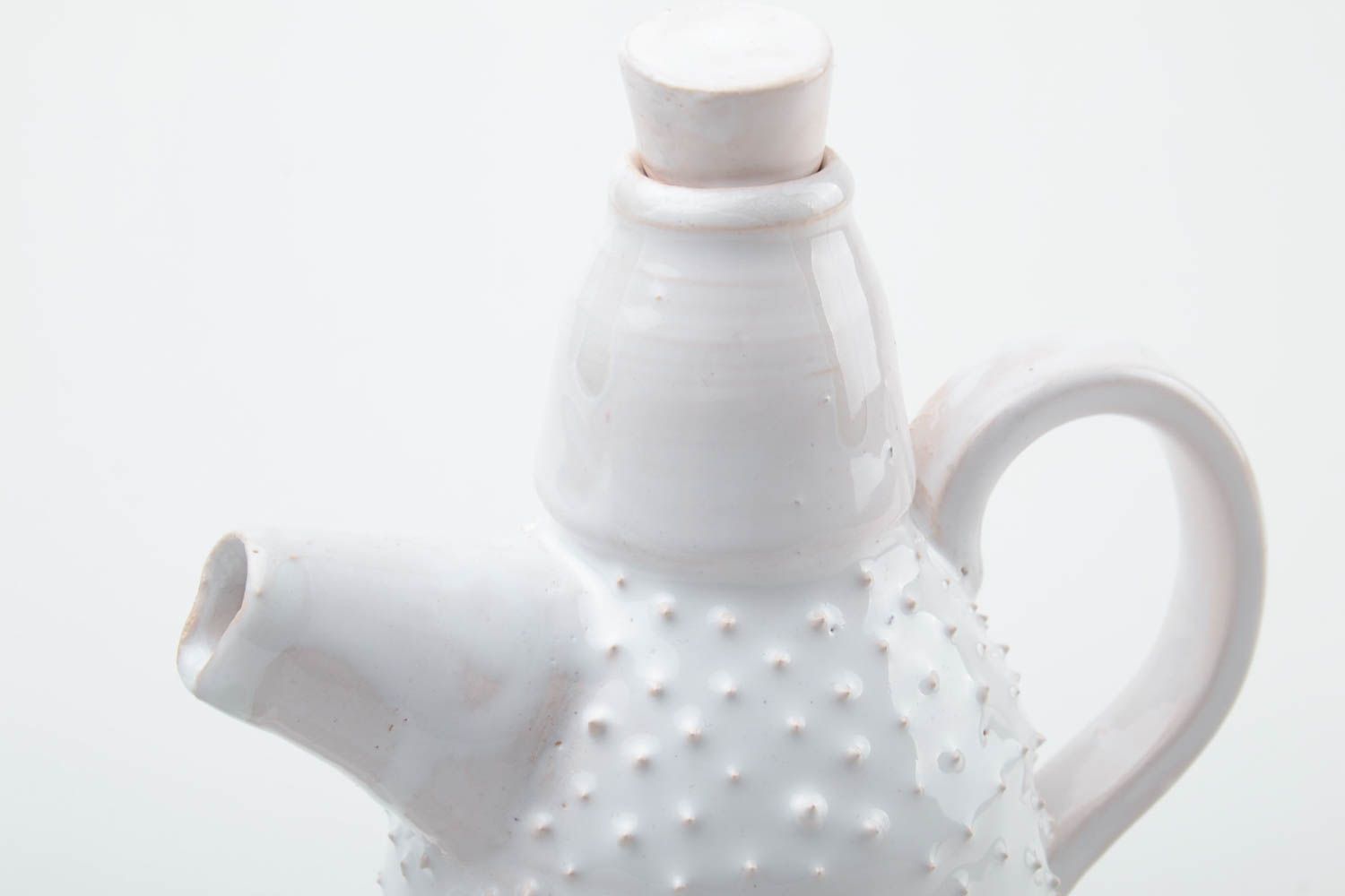 Set of handmade ceramic pottery 20 oz teapot tall drinking 8 oz cups in white color with handle photo 3