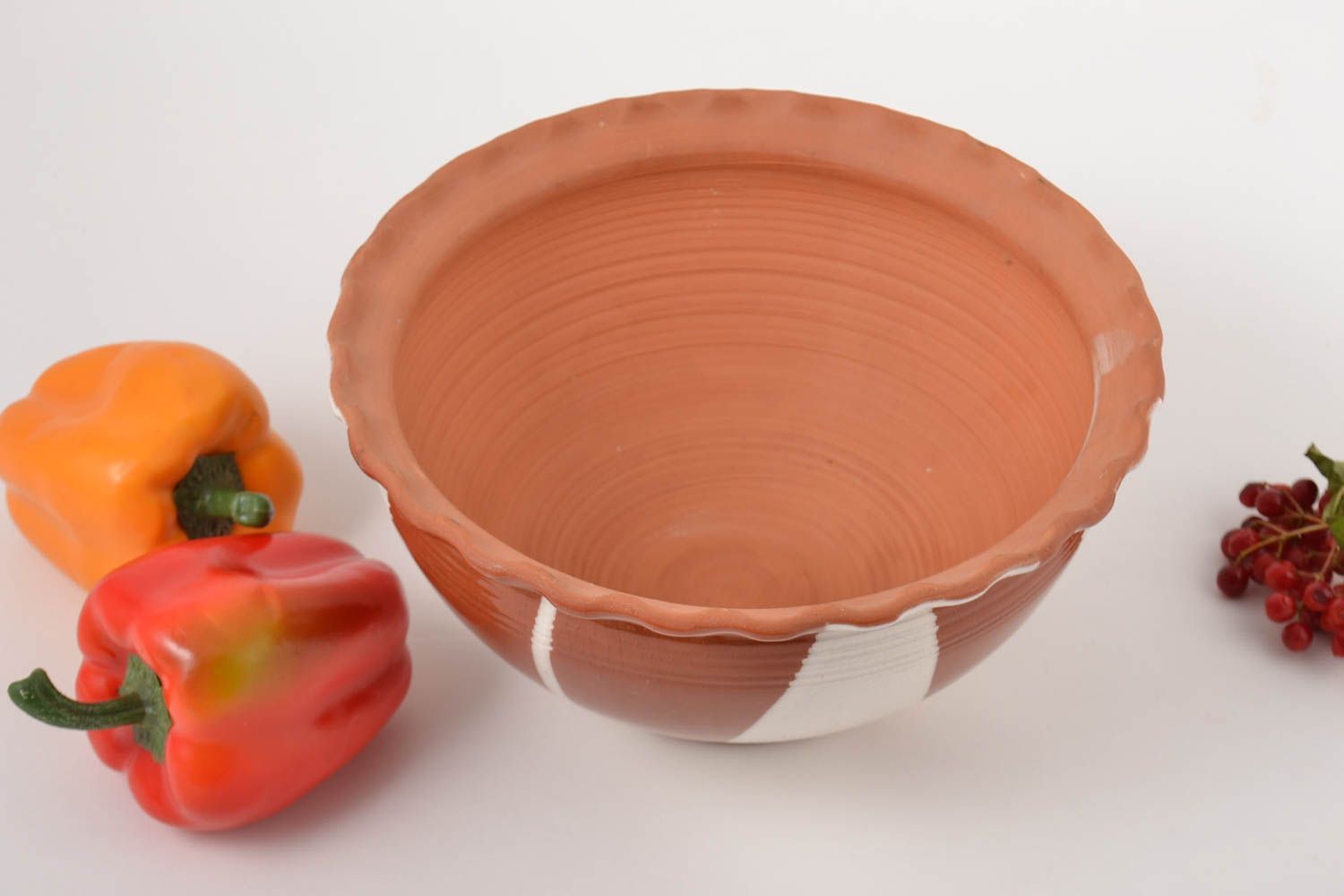 Handmade ceramic bowl painted clay bowl 2 litres clay dishware kitchen pottery  photo 1