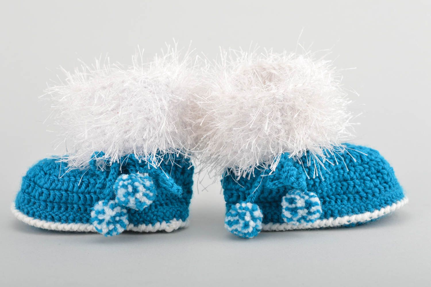 Patucos de bebé tejidos a ganchillo de algodón artesanales azules para niño  foto 4