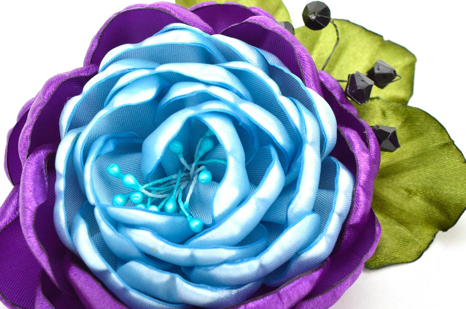 Handmade Schmuck Blumen Haargummis in Blau und in Lila Mädchen Haarschmuck schön foto 3