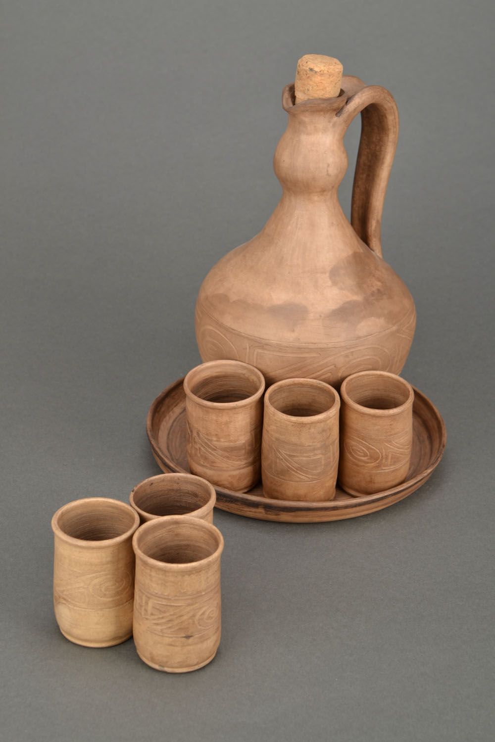 Set di brocca e 6 calici fatto a mano kit di ceramica brocca di argilla
 foto 1