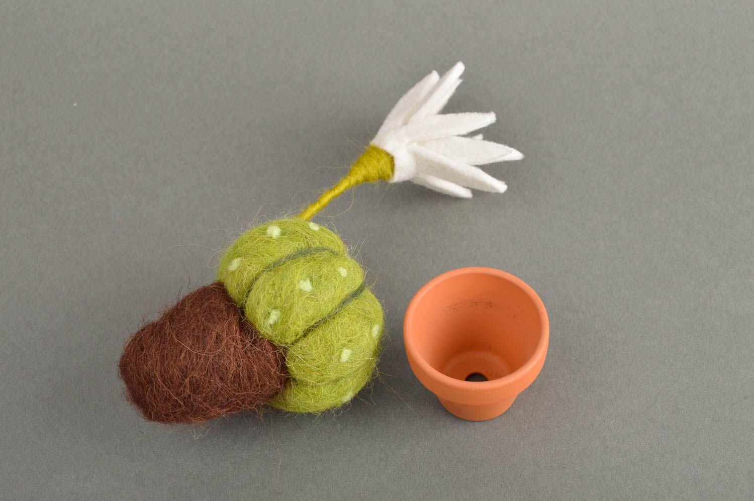 Cactus artificiel fait main Fleur déco laine feutrée pot céramique Déco maison photo 5