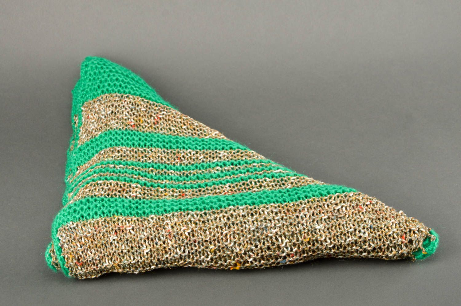 Женский платок ручной работы шаль спицами шерстяной платок золотистый с зеленым фото 2